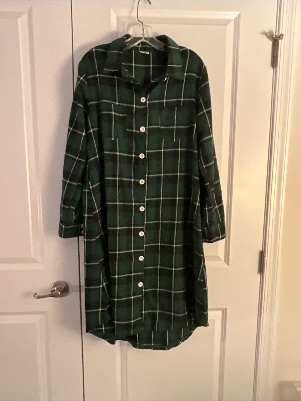 Green Plaid Button-Up Shirt Dress size large
